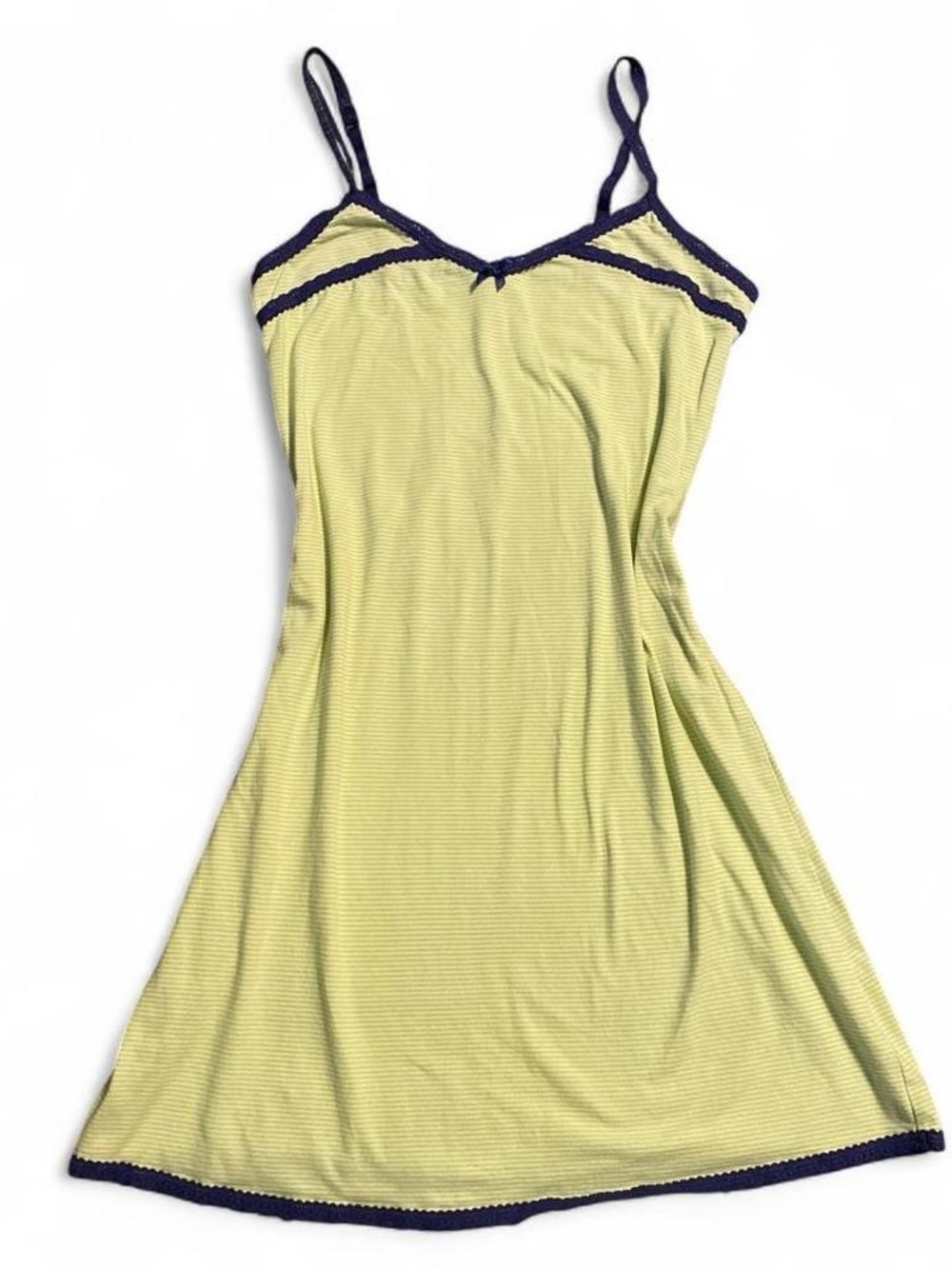 Rene Rofe Striped Light Green Chemise with Navy Lace Trim